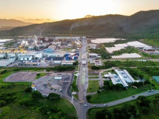 Aerial view of the SunHQ Hydrogen Hub site showing industrial buildings, roads and surrounding development.
