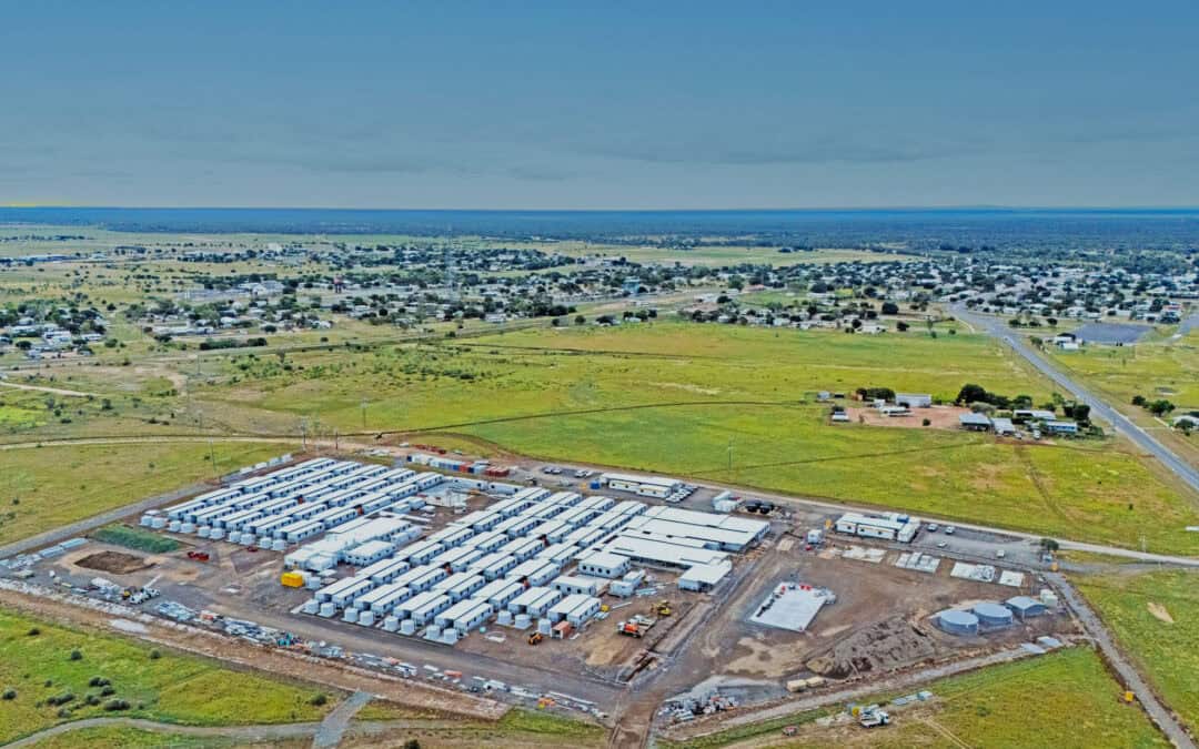 Aerial view of a temporary workers' accommodation camp developed for the CopperString project.