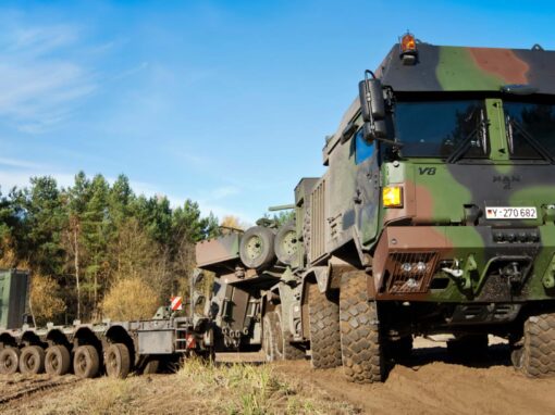 MAN HX81 Defence vehicle at Lavarack Barracks used to inform intersection design for heavy vehicle access.