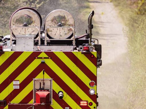 Fire truck operating during construction activities on the ASMTI Fire Trail project.