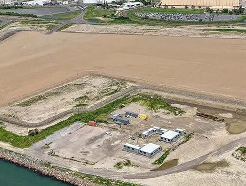 Aerial view of the Port of Townsville wind farm laydown area.