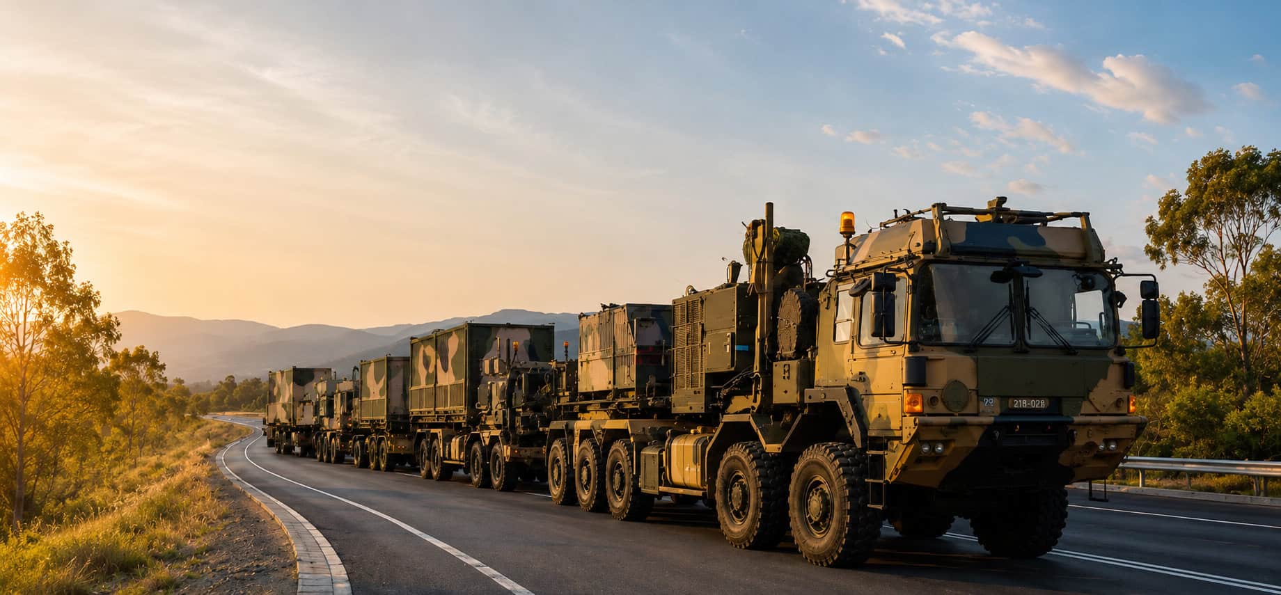 HX81 Defence vehicles travelling in convoy.